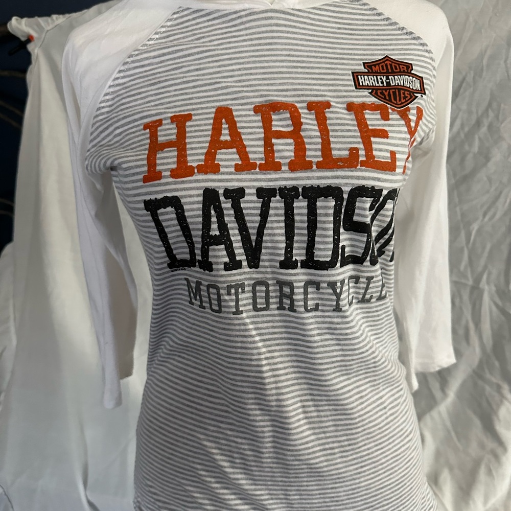 Harley-Davidson Striped Tee with Orange Logo